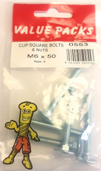 0553 - CBM6X50 Cup Square Bolts Zinc 5/PK for Secure Fastening