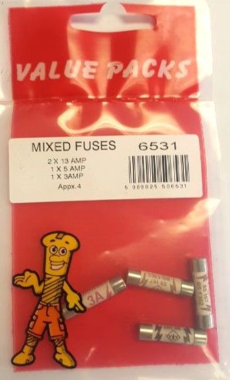 6531 FM Fusibles mixtes (2x13 ampères, 1x5 ampères, 1x3 ampères) - Lot de 4 | Assortiment de fusibles fiables