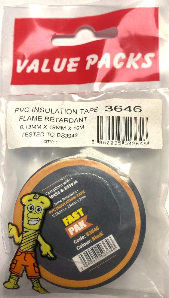 3646 PCVTAPE : Ruban isolant noir en PVC pour isolation électrique