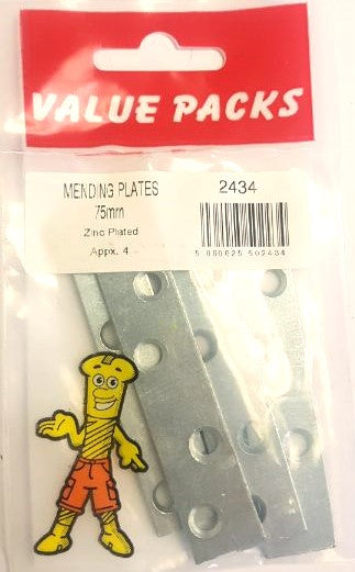 2434 - ZMP300 - 3'' 75mm Mending Plates Zinc - 4/PK: Durable Hardware for Repairs