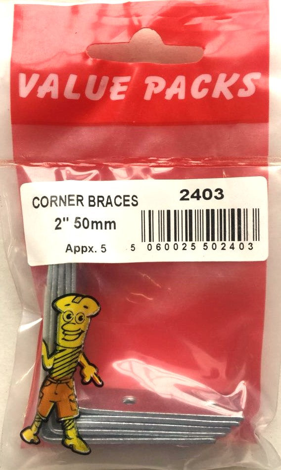 2403 - ZCB200 - 2 Corner Brackets Zinc - 50mm, Pack of 5 | Hardware Essentials