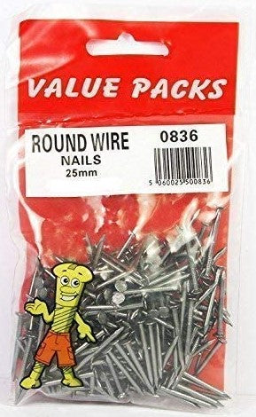 0836 NR25 25mm Round Wire Nails Bright - 130g/PK