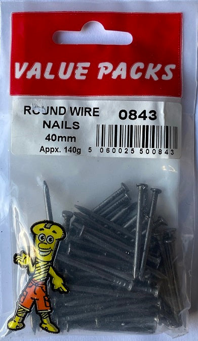 0843 - NR40 - 40mm Round Wire Nails Bright - 140g/PK