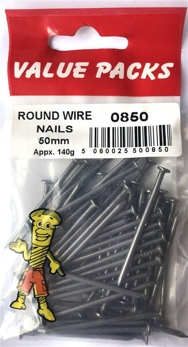 0850 - NR50 - 50mm Round Wire Nails Bright - 140g/PK | Quality Nails for Your Projects