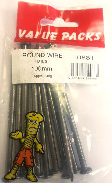 0881 NR100 100mm Round Wire Nails Bright - 140g/PK |  for Quality Nails at Competitive Prices