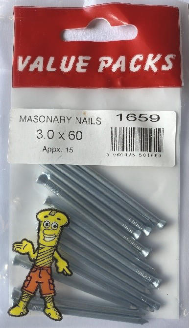 1659: NM60 Zinc Masonry Nails 3.0 x 60 - 15/PK