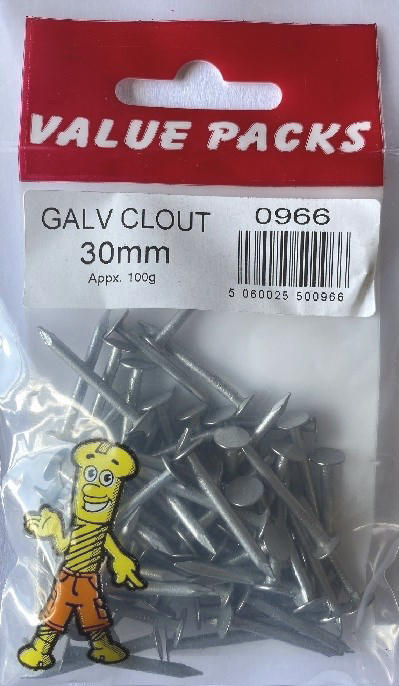 0966: NC30 30mm Galvanised Clout Nails - 100g/PK | Quality Fasteners