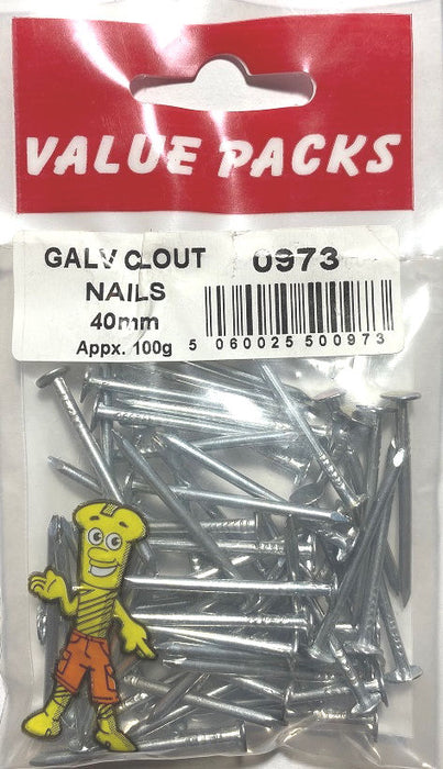 0973 NC40 40mm Clout Nails Galvanised - 100g/PK