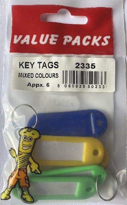 2335: KT Key Tags Coloured - 6 Pack - Organize Efficiently