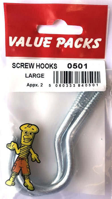 0501 SHL Large Screw Hooks 2/PK - Convenient Hanging Solution