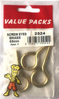 2524 SE65B 65mm Brassed Screw Eyes - Pack of 3