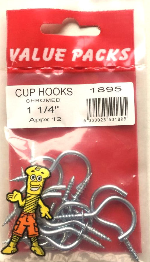 Cup Hooks 1 1/4" Chromed  12/PK (Approx.)