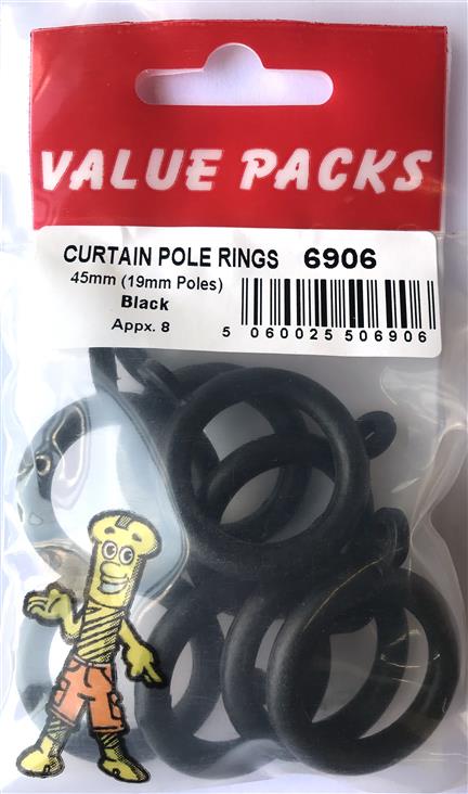 Enhance Your Décor: 6906 CPR45B Black Curtain Pole Rings - Pack of 8