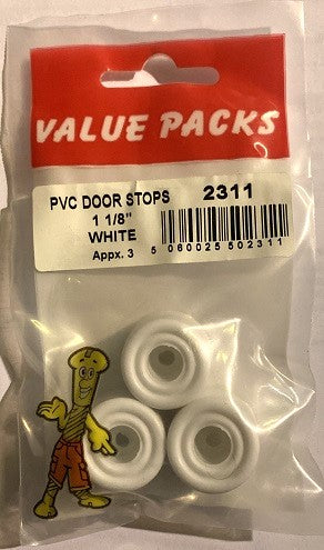 2311 DS118 1 1/8'' PVC Door Stops White - 3/PK