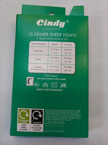 Cindy 15 Denier Sheer Tights Black XLarge