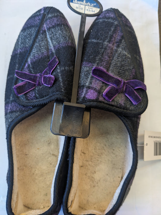 Ladies Velour Checked Easy Opening Slippers Purple sizes 3