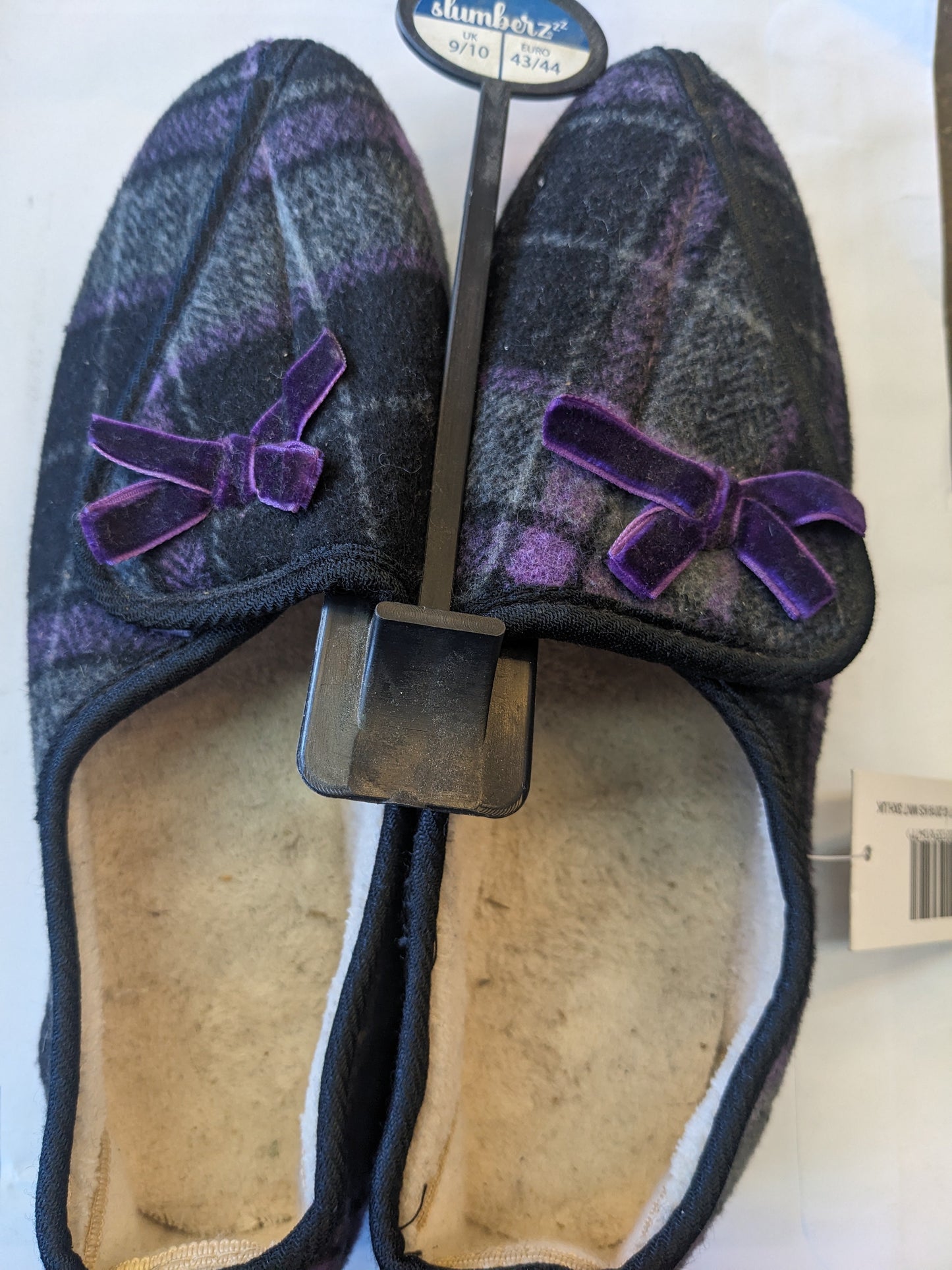 Ladies Velour Checked Easy Opening Slippers Purple sizes 7