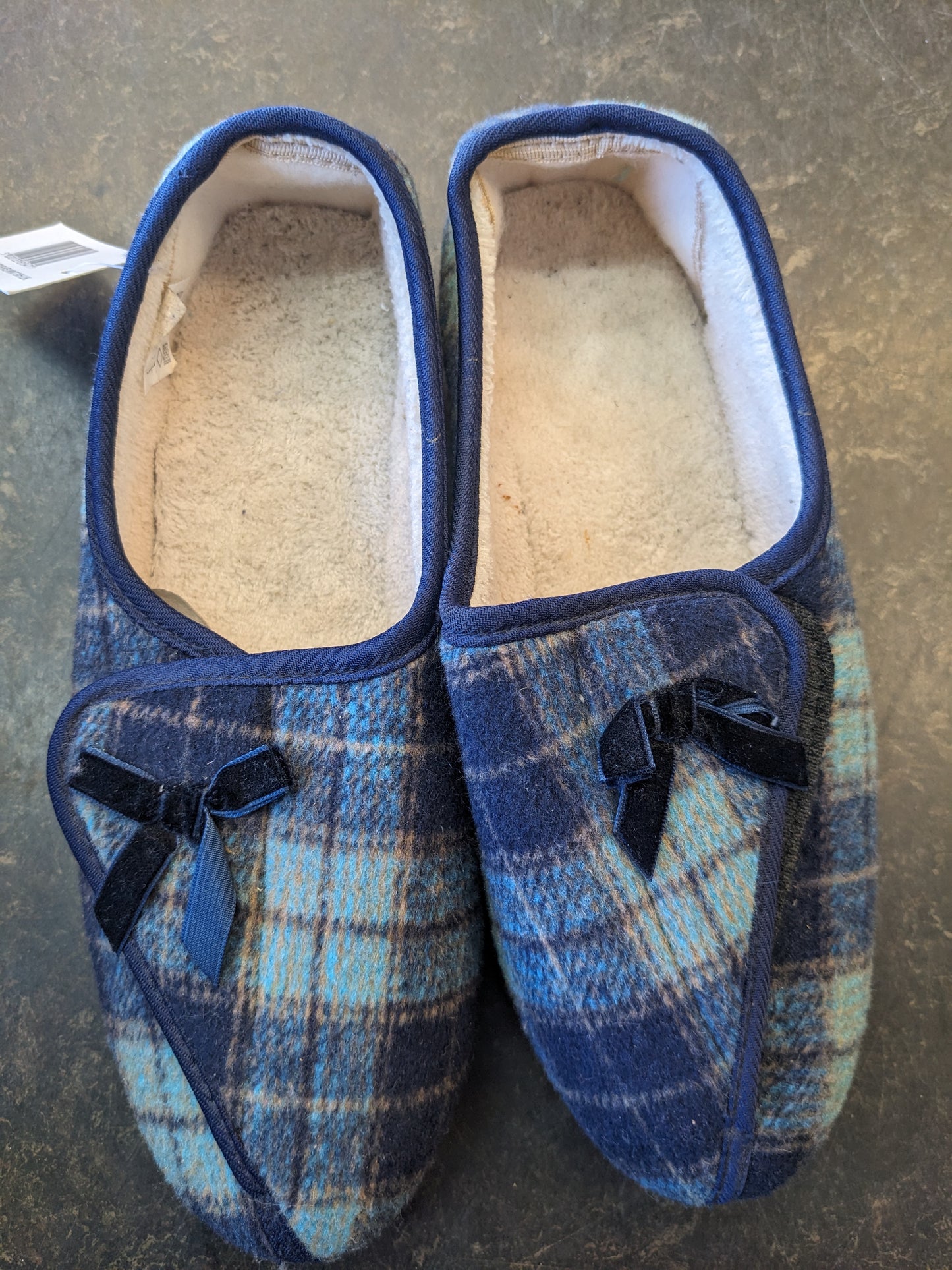 Ladies Velour Checked Easy Opening Slippers Blue sizes 4