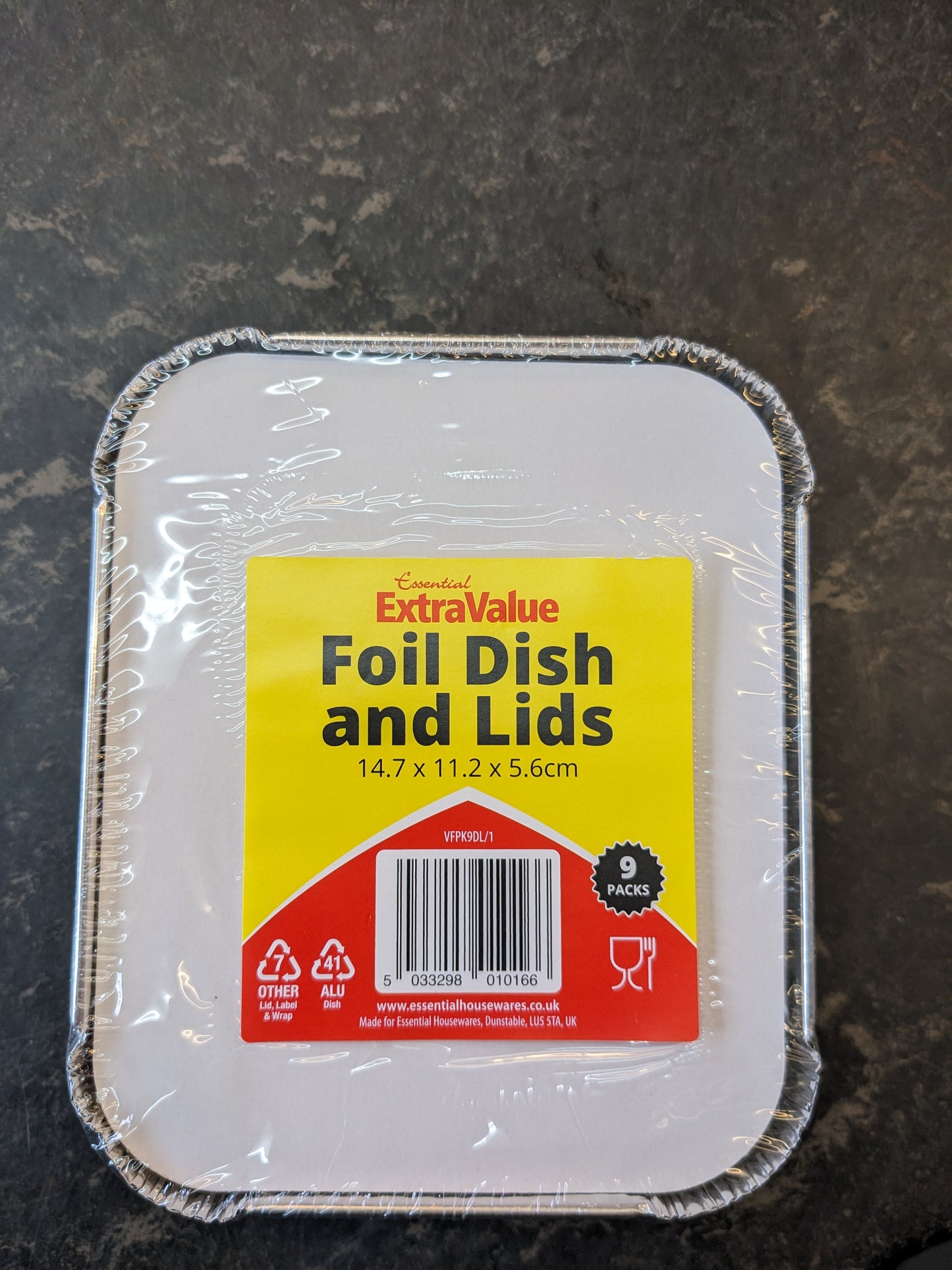 9pk EV 500ml Foil Dish 
with Lid [14.7x11.2cm]