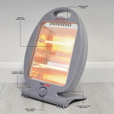 StayWarm 800w 2 Bar Quartz Heater - Grey