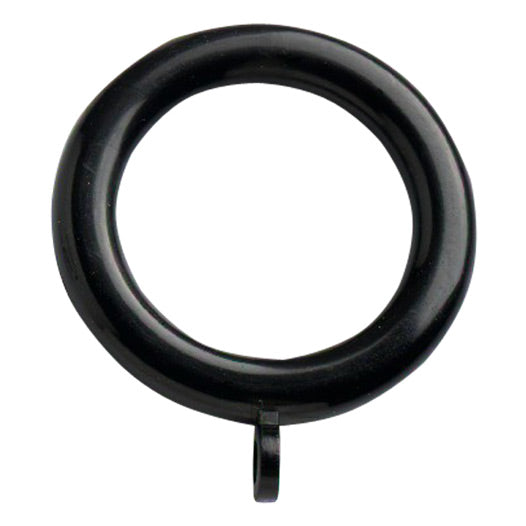 Curtain Pole Rings With Fixed Eyelet, Black Plastic, Internal Diameter 35mm (To Fit Curtain Poles Up To 30mm Diameter)