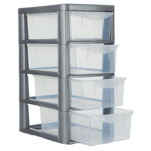 Plastic Storage Drawers 4 Tower Platinum