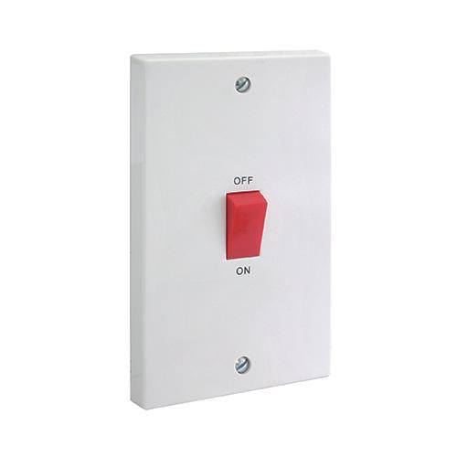 Cooker Switches, Double Pole 45 Amp, Tall White