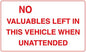 Car Sticker No Valuables Are Left In This Vehicle Overnight Security