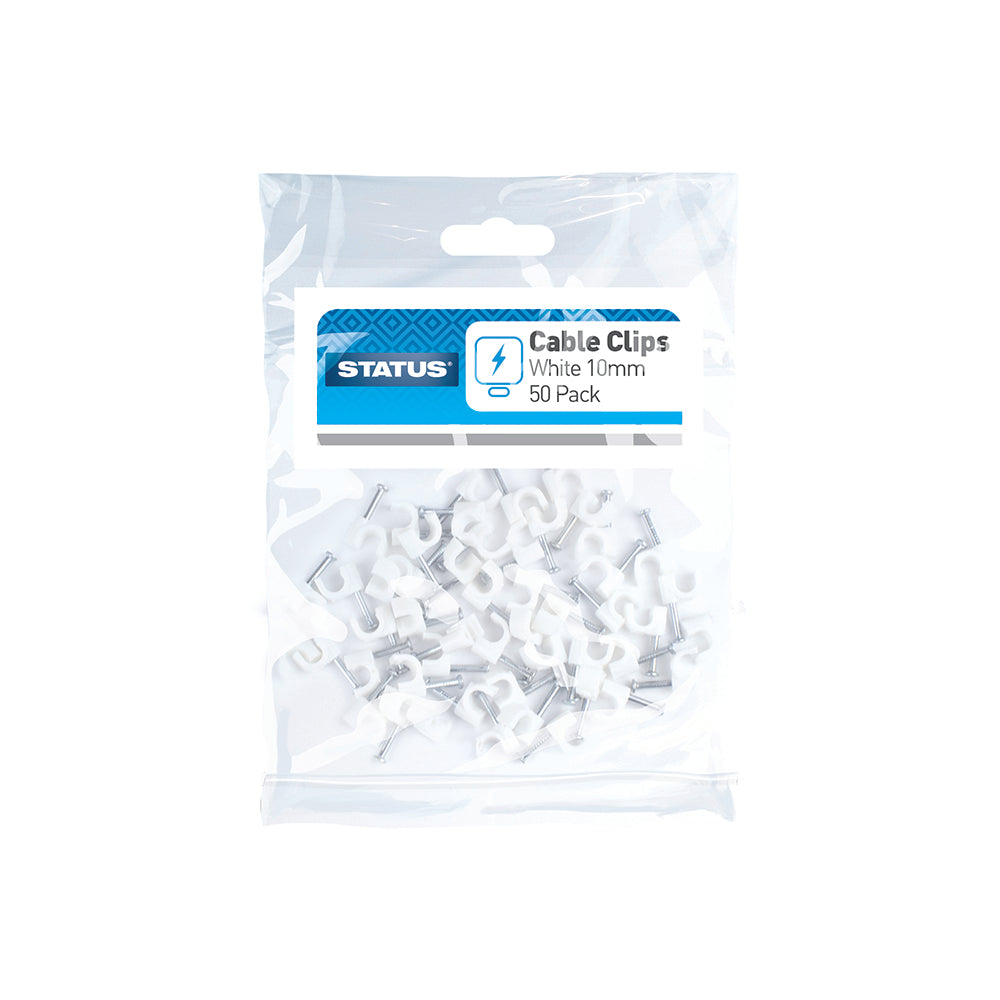 10mm - White -Round Cable Clips - 50pk