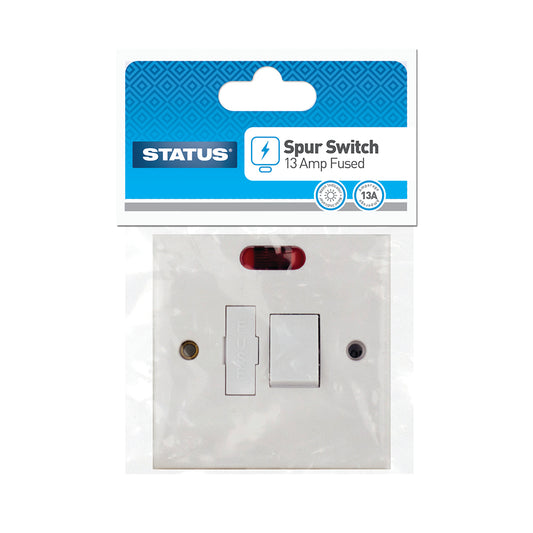 1 gang - Spur Switch - 13 amp Fused - Connection Unit - Switched - Neon Indicator - White - 1 pk