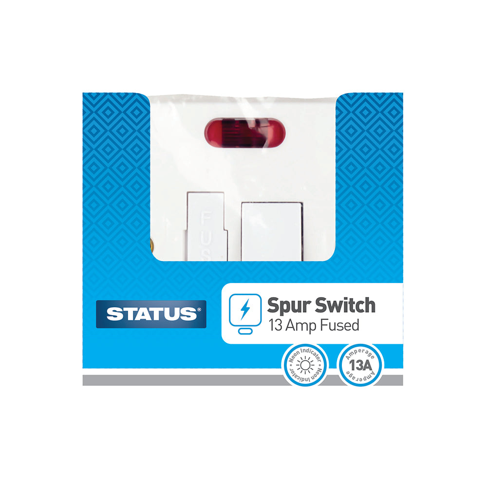 1 gang - Spur Switch - 13 amp Fused - Connection Unit - Switched - Neon Indicator - White - 1 pk