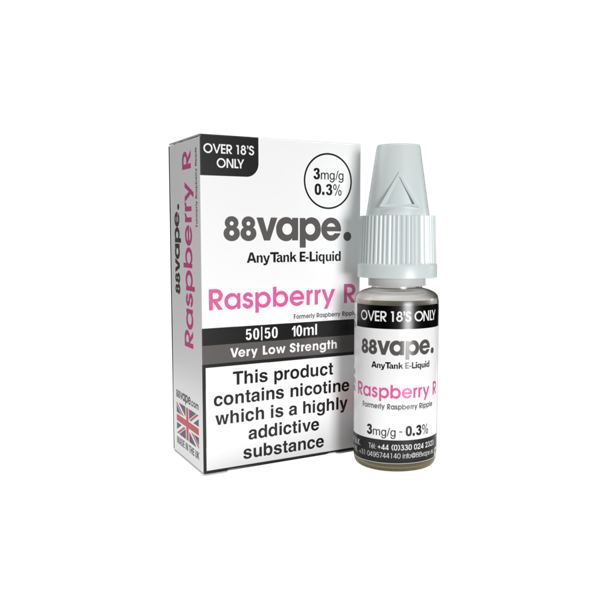 88Vape Anytank Raspberry R 3mg E-Liquid - 10ml Bottle