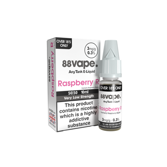 88Vape Anytank Raspberry R 3mg E-Liquid - 10ml Bottle