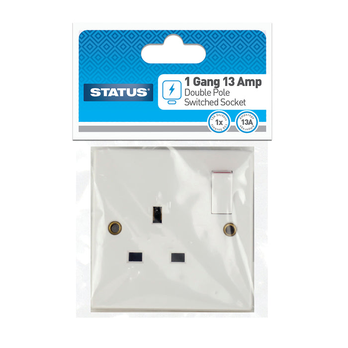 1 gang - 13 amp - Double Pole Wall Socket - Switched - White -1 pk
