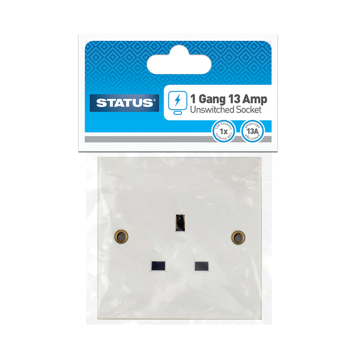 1 gang - 13 amp - Wall Socket - Unswitched - White -1 pk