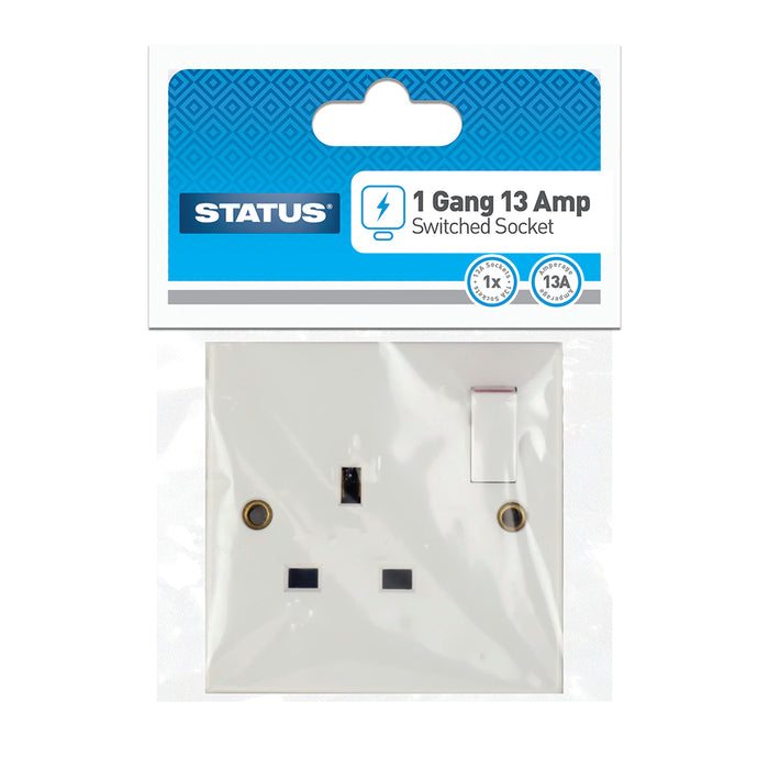 1 gang - 13 amp - Wall Socket - Switched - White - 1 pk