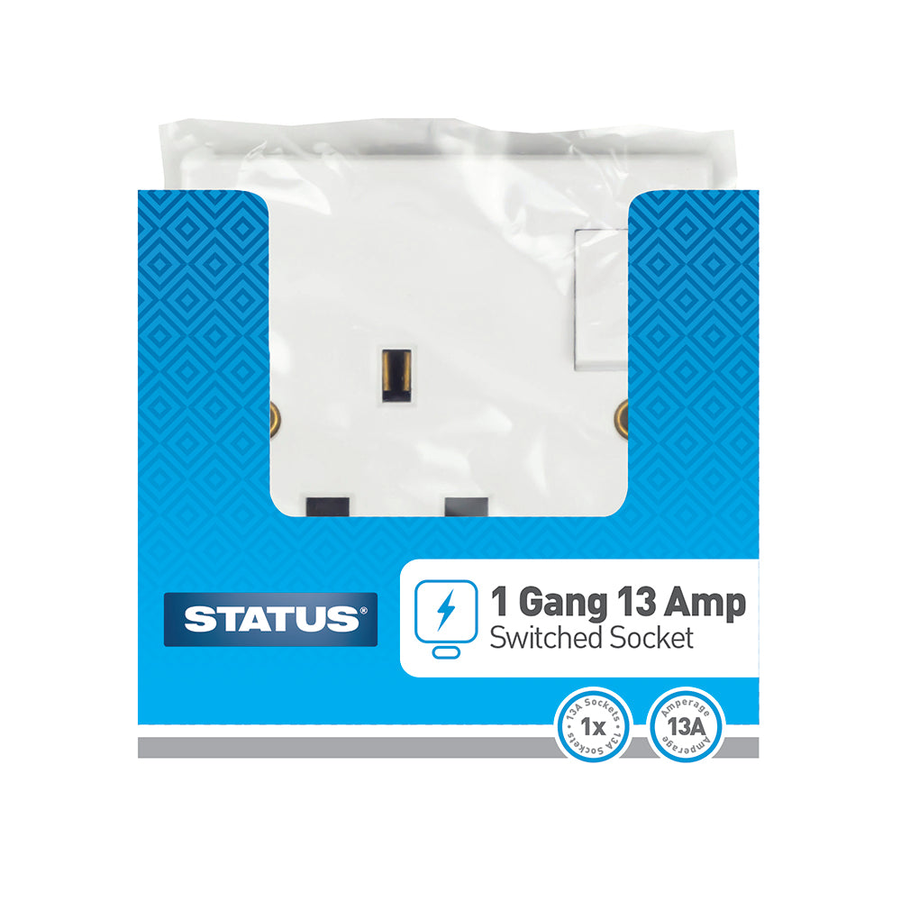 1 gang - 13 amp - Wall Socket - Switched - White -  1 pk