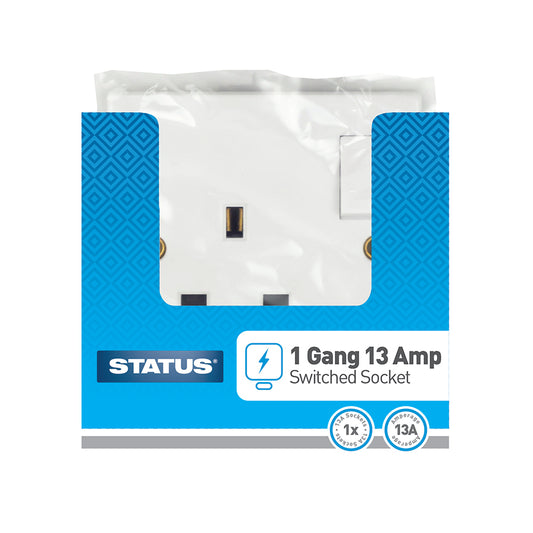 1 gang - 13 amp - Wall Socket - Switched - White -  1 pk