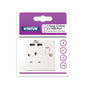 1 gang - 13 amp - 2 x USB Charging Port - Wall Socket - White - 1 pk Box