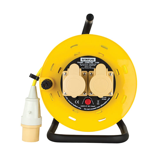 25 Mtr - 110 v - "M Frame" - 2 Socket Outlet with Thermal Cut Out - Yellow - Cable Reel - 1 pk