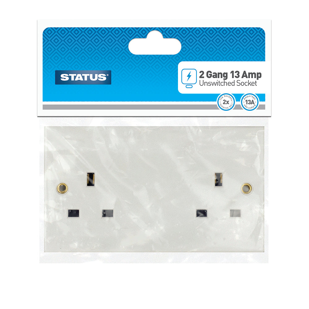 2 gang - 13 amp - Wall Socket - Unswitched - White - 1 pk