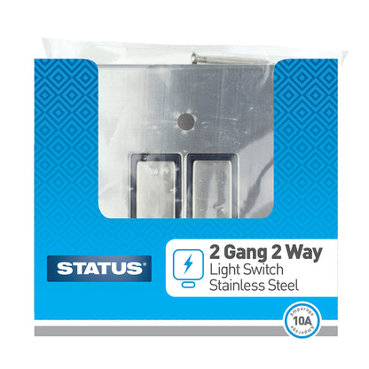 2 gang - 2 way - Stainless Steel Screwless - Light Switch - 1 pk