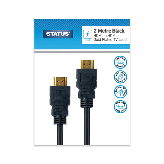 2 Mtr - HDMI Lead - Gold plated - Cable 6mm - Black - 1 pk