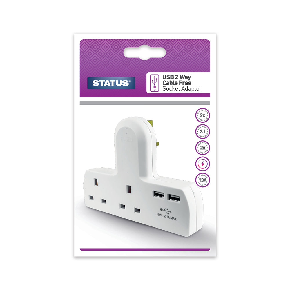 2 way - Cable-Free Socket - 2 x USB - White -1 pk