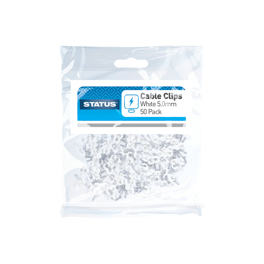 5mm - White - Round Cable Clips - 50 pk