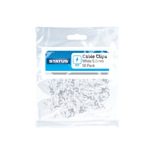 5mm - White - Round Cable Clips - 50 pk