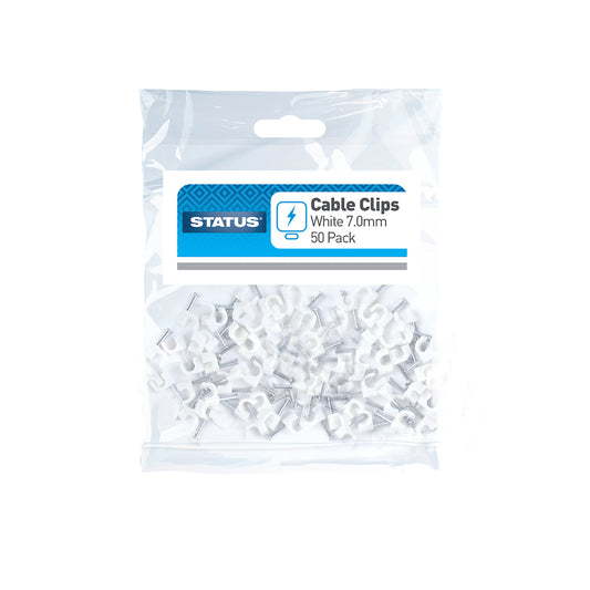 7mm - White - Round Cable Clips - 50 pk