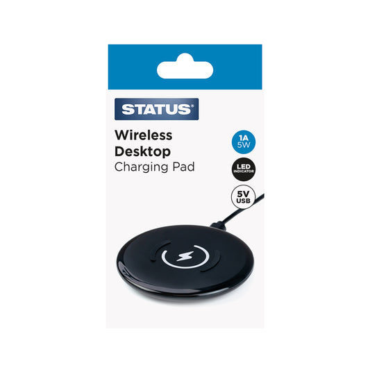 Wireless Desktop Charging Pad - 1 amp - Black - Status - 1 pk box