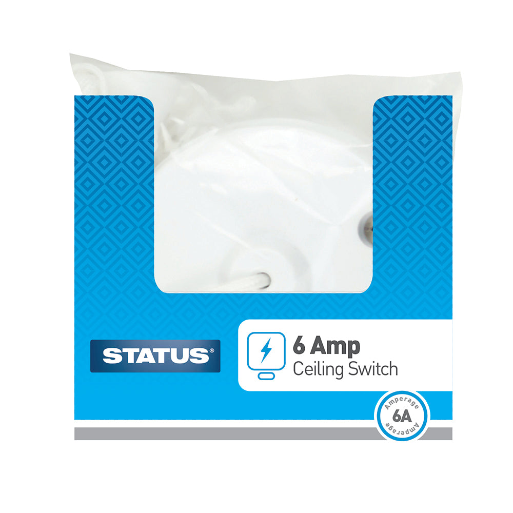 6 amp - Ceiling Switch - Pull Cord - 2 way - White -1 pk