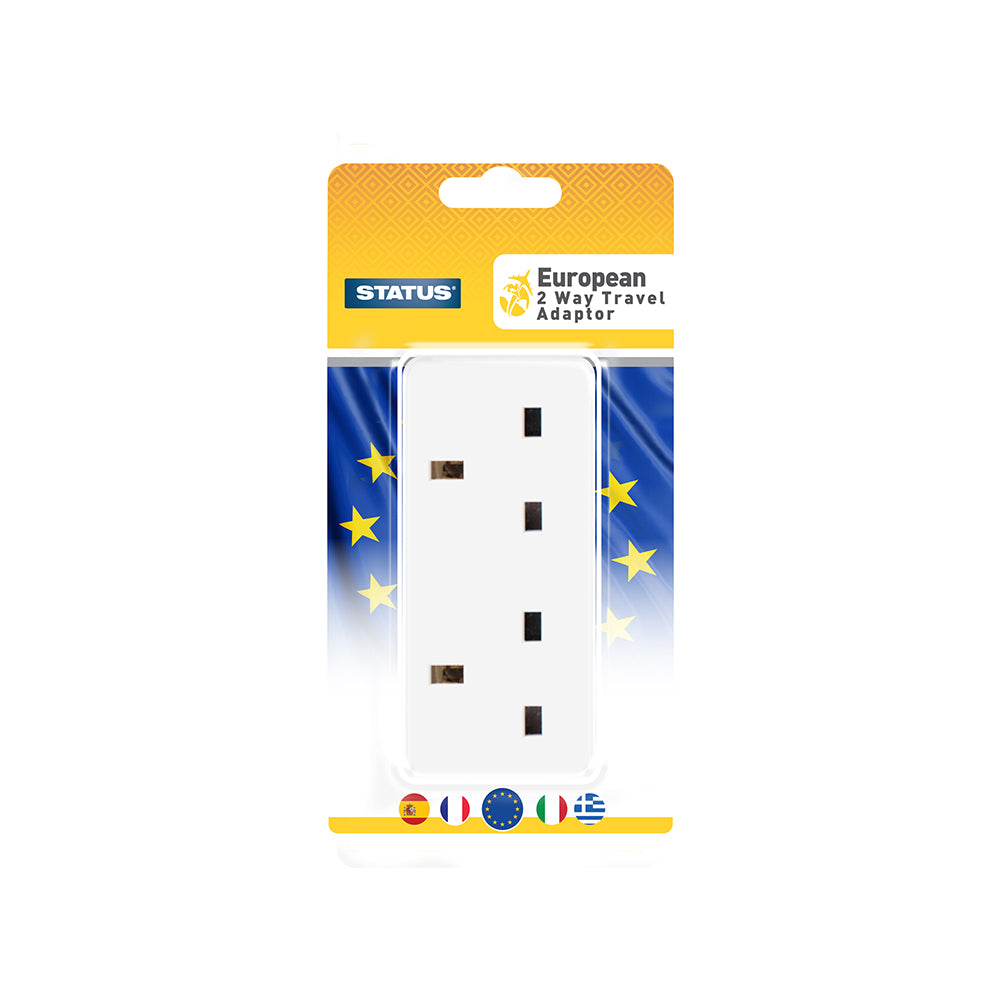 European Travel Adaptor - 2 Way - White -1 pk